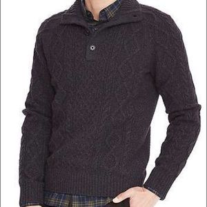 Charcoal Wool Cashmere Cable Button Mock